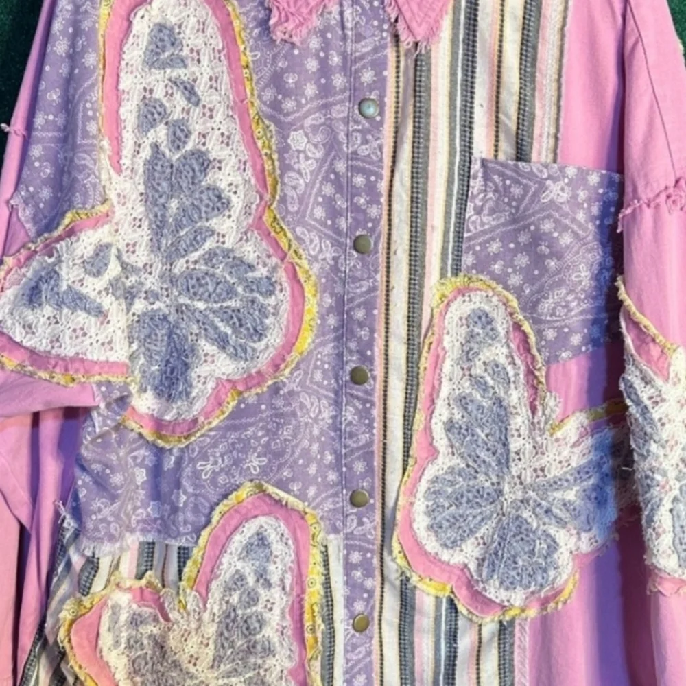 Blue Velvet Pink Butterfly Dreams  Embroidered Patch 🦋 - Picture 4 of 11